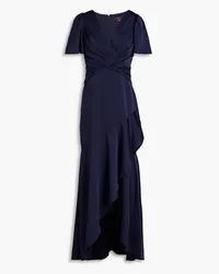 THEIA Ruffled pleated satin gown - Blue Blue