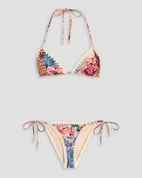 Zimmermann Crochet-trimmed paisley-print triangle bikini - White White