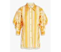 Ruched striped cotton-poplin shirt - Yellow