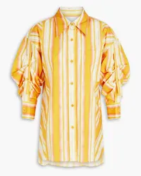 3.1 phillip lim Ruched striped cotton-poplin shirt - Yellow Yellow