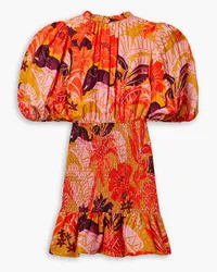 FARM Rio Shirred printed LENZING™ ECOVERO™ twill mini dress - Orange Orange