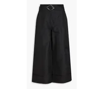 Cropped belted taffeta wide-leg pants - Black