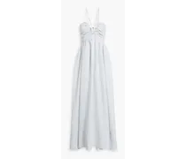 Another Tomorrow Cutout ruched striped linen maxi dress - Blue Blue