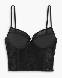 Leslie Amon Jersey-trimmed lace bustier top - Black Black