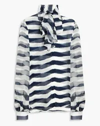 Oscar de la Renta Pussy-bow striped silk-voile blouse - Blue Blue