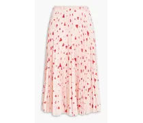 Pleated printed crepe de chine midi skirt - Pink