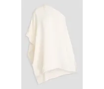 One-shoulder cape-effect silk top - White