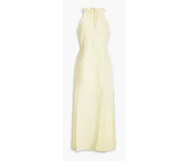 Chiffon-paneled cutout linen maxi dress - Yellow