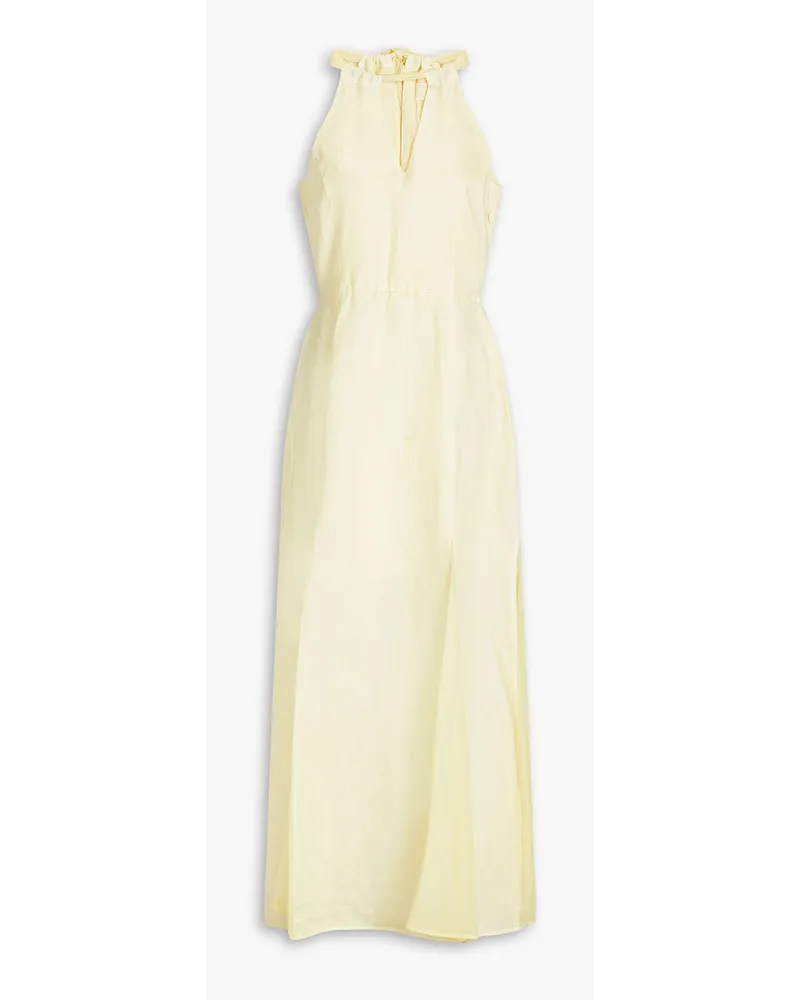 120% Lino Chiffon-paneled cutout linen maxi dress - Yellow Yellow