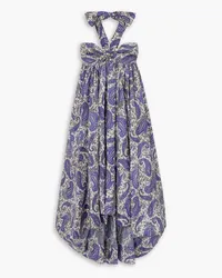 Zimmermann Devi pleated printed silk halterneck midi dress - Blue Blue