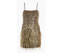 Alice Olivia - Fifi fringed embellished tulle mini dress - Metallic
