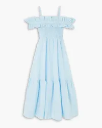 Ganni Ruffle-trimmed smocked seersucker maxi dress - Blue Blue