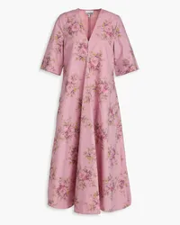 Ganni Floral-print cotton-poplin midi dress - Pink Pink