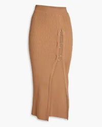 NICHOLAS Janella ring-embellished ribbed-knit midi skirt - Brown Brown