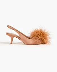 Sam Edelman Bianka feather-trimmed satin slingback pumps - Pink Pink