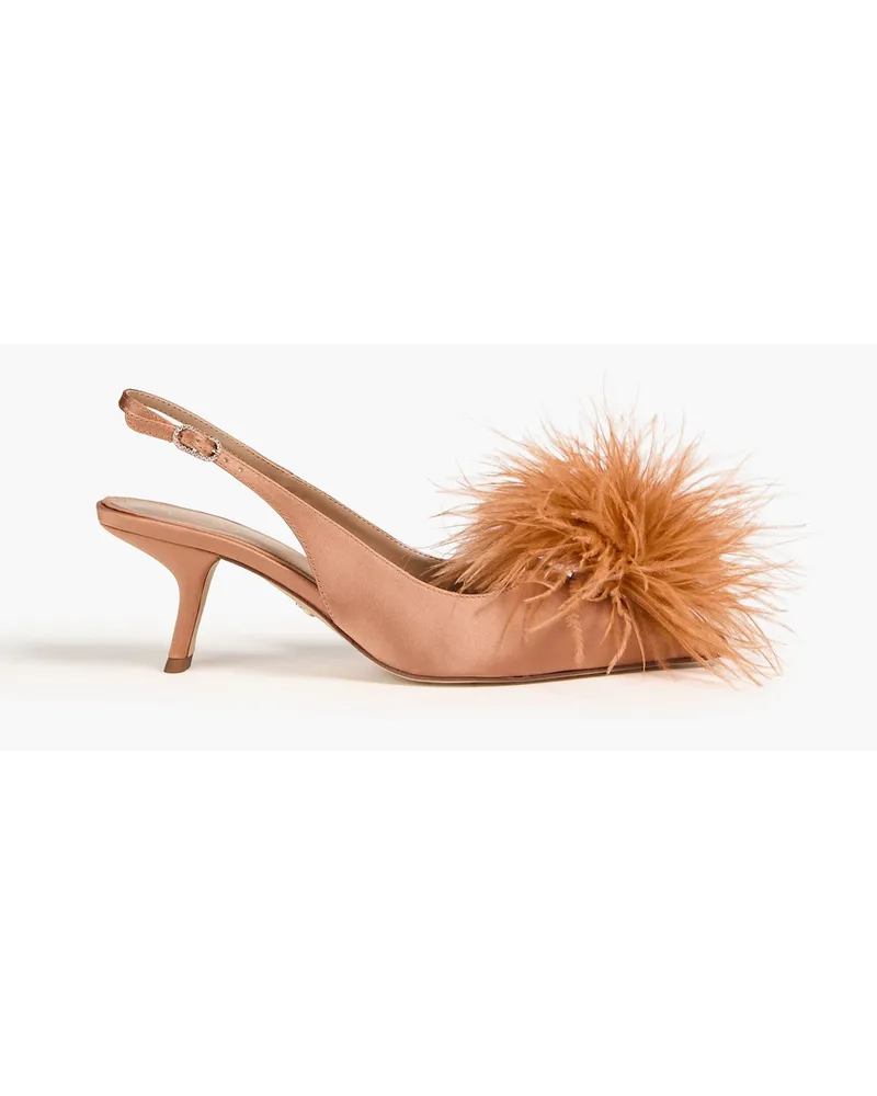 Sam Edelman Bianka feather-trimmed satin slingback pumps - Pink Pink