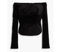Cassie off-the-shoulder cotton-blend velvet top - Black