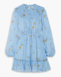 Jason Wu Ruffled tiered floral-print silk-crepon mini dress - Blue Blue