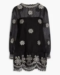 RED Valentino Embroidered silk-organza blouse - Black Black