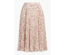 Pleated floral-print metallic fil coupé midi skirt - Pink