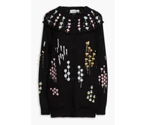 Embroidered pointelle-knit wool cardigan - Black