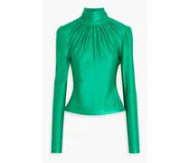 Ruched stretch-satin turtleneck top - Green