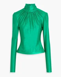 Paco Rabanne Ruched stretch-satin turtleneck top - Green Green