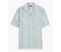 Roberto floral-print linen shirt - Blue