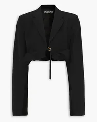 Jacquemus Croissant cropped linen-blend blazer - Black Black