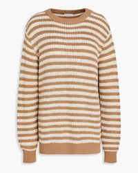 Brunello Cucinelli Embellished striped ribbed cotton sweater - Brown Brown