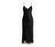 Raven feather-embellished satin midi slip dress - Black
