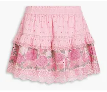Shawna tiered embroidered broderie anglaise cotton mini skirt - Pink
