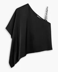 Alice + Olivia Alice Olivia - Riko crystal-embellished one-shoulder satin top - Black Black