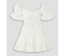Jean ruffled broderie anglaise cotton-blend mini dress - White