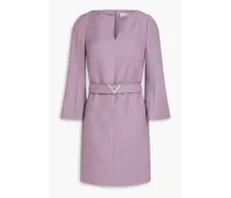 Belted wool and silk-blend crepe mini dress - Purple