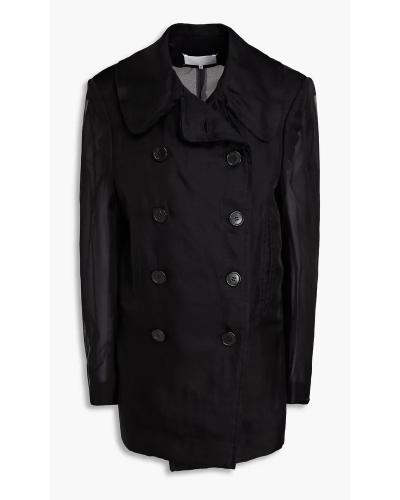 Double-breasted layered cotton-organza jacket - Black