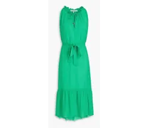 Belted gathered woven midi dress - Green