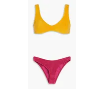 Two-tone cotton-blend terry bikini - Yellow