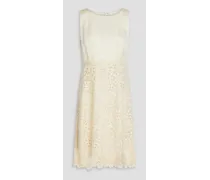 Guipure lace-paneled satin dress - White