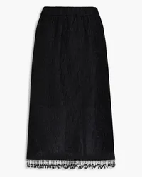 Ganni Fringed embellished cloqué midi skirt - Black Black