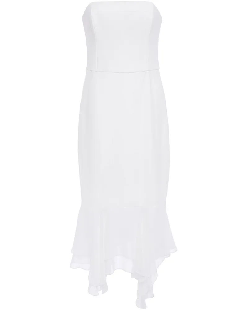 Halston Asymmetric strapless chiffon-paneled stretch-cady dress - White White