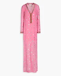 SEMSEM Embellished metallic fil coupé kaftan - Pink Pink