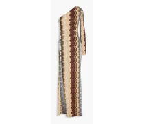 One-shoulder metallic crochet-knit maxi dress - Neutral