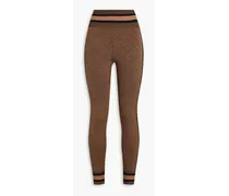 Perforated striped stretch leggings - Brown