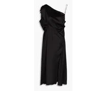 Draped silk-satin midi dress - Black