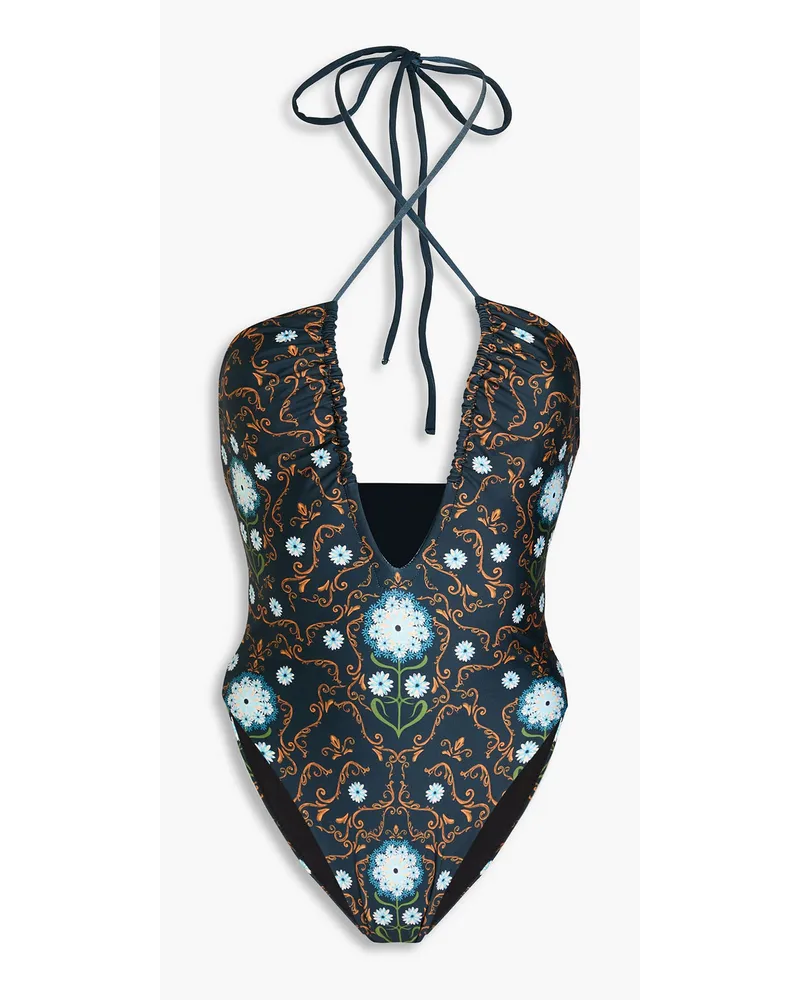 AGUA BENDITA Cauca Mosaico floral-print halterneck swimsuit - Blue Blue