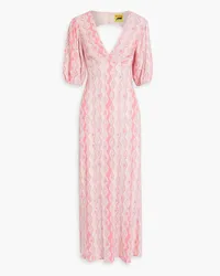 RIXO Steph gathered printed crepe midi dress - Pink Pink