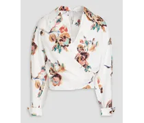 Ikat floral-print gauze wrap blouse - White
