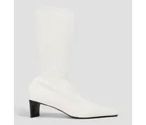 Ribbed-knit sock boots - White