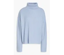 Ribbed cotton, wool and cashmere-blend turtleneck sweater - Blue